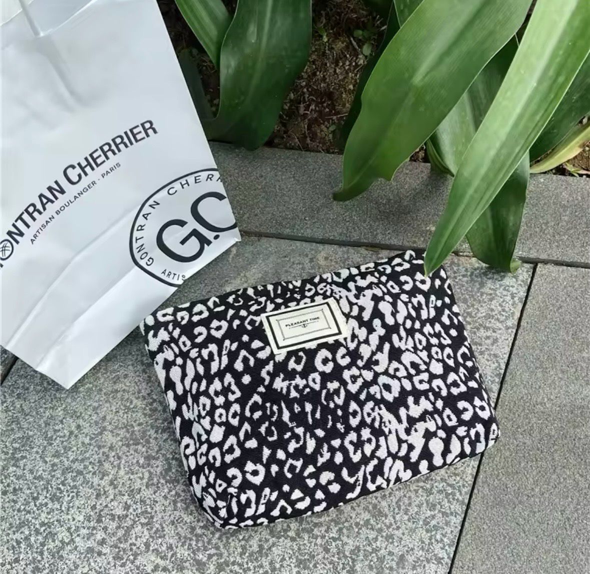 Black Cheetah Print Makeup Bag