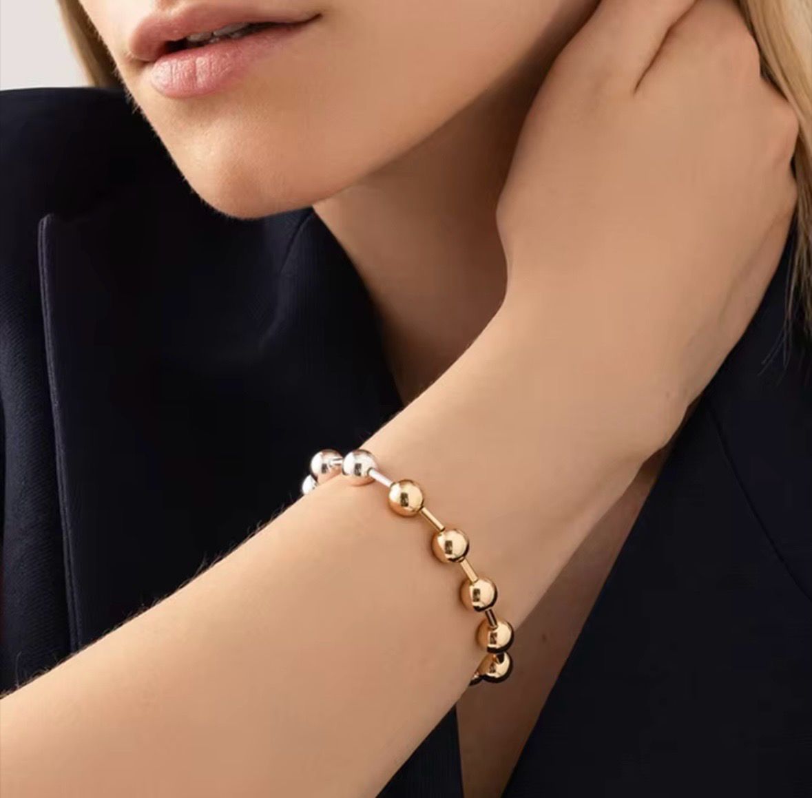 Silver-Golden Beads Bracelet
