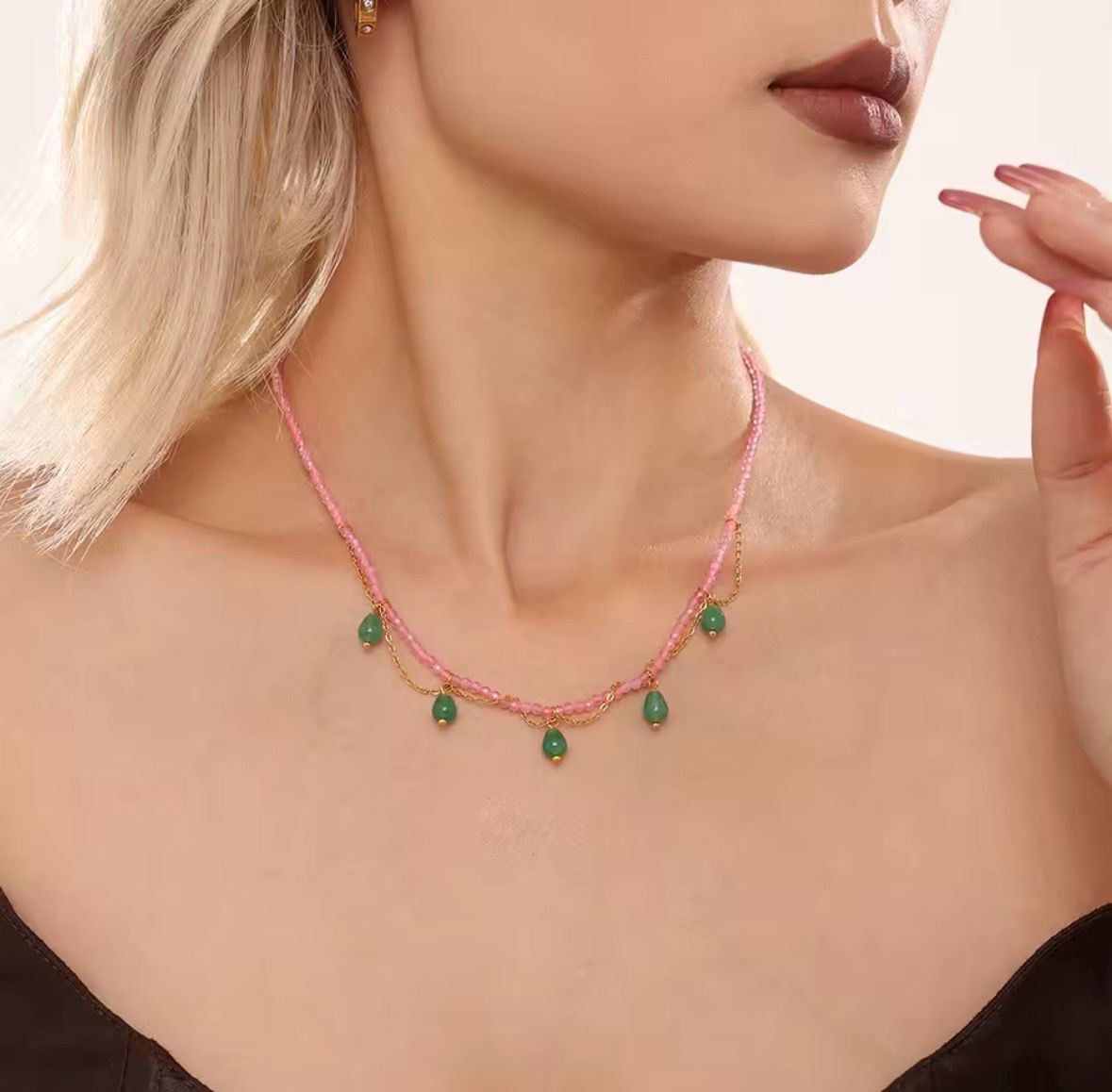 Pink Mint Necklace Stone