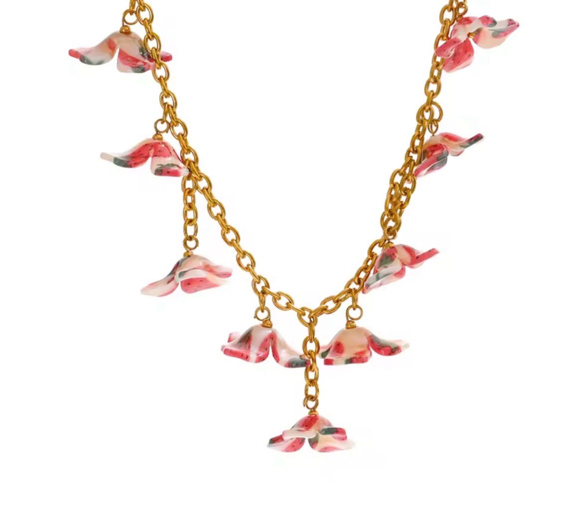 Pink Drop Flowers Necklace