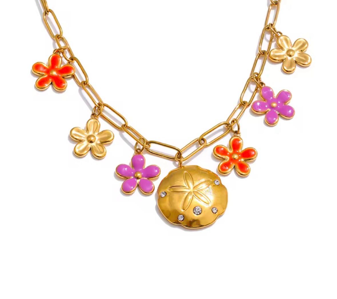 Hot Pink Flowers Necklace