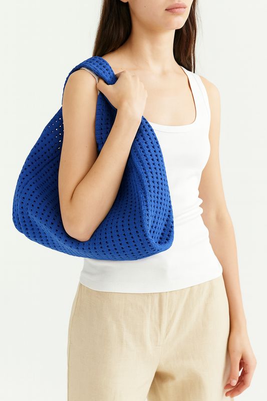 Blue Handmade Knit Handbag