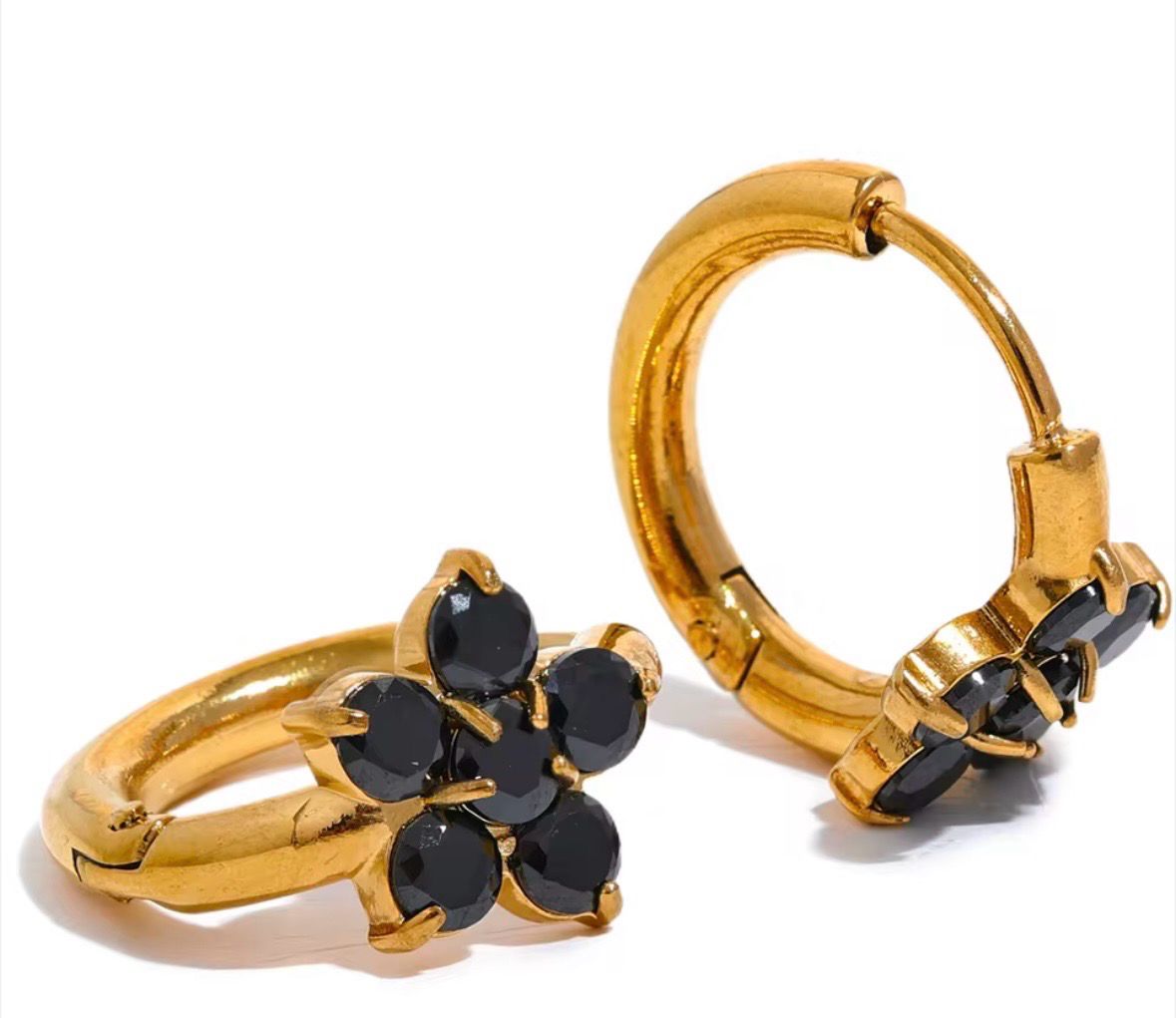 Black Flowers Hoops