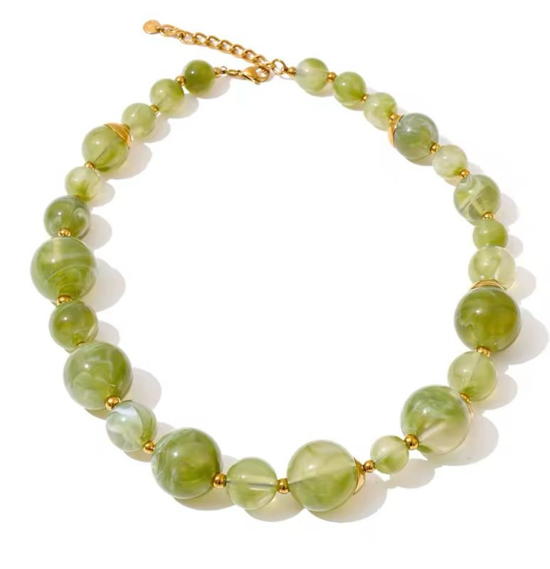 Olive Round Beads Necklace
