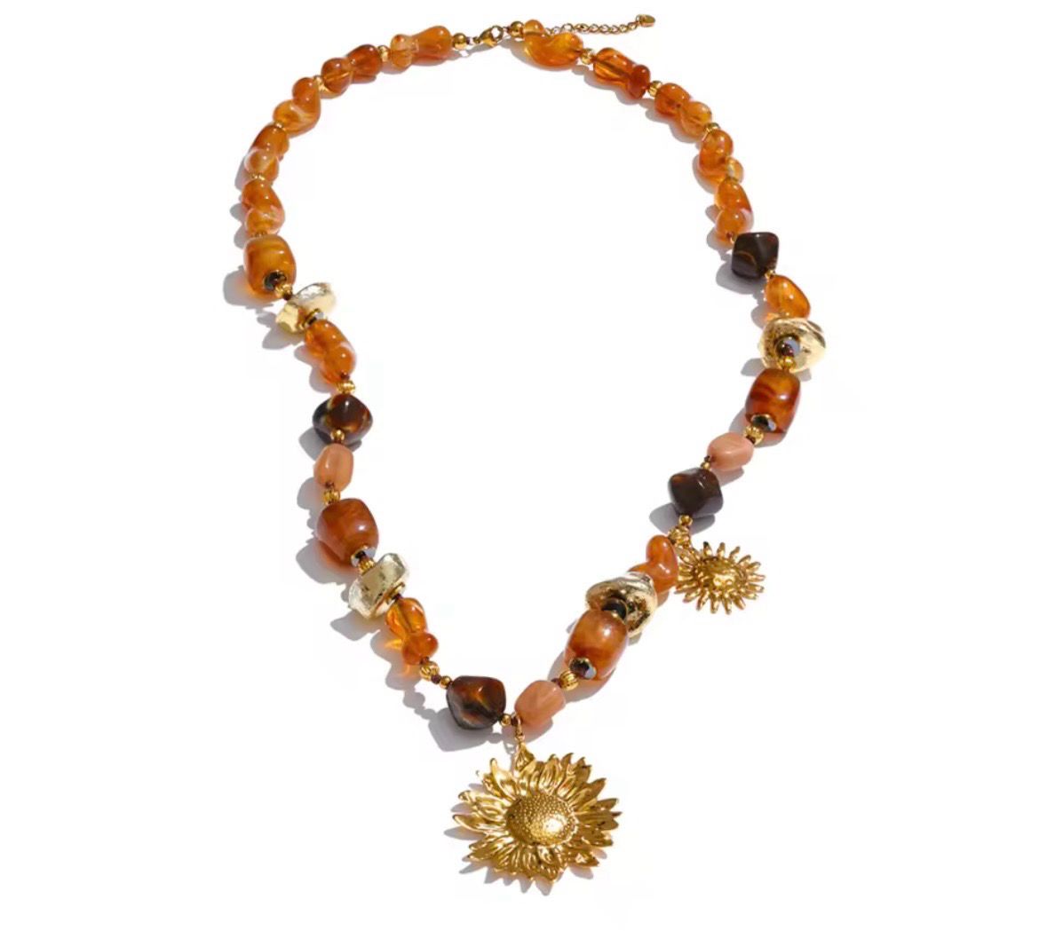 Sunflower Pendant Long Necklace