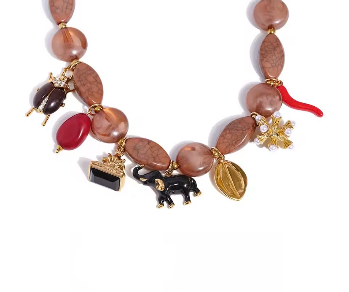 Acrylic Beads Chain Beetle Elephant Necklace