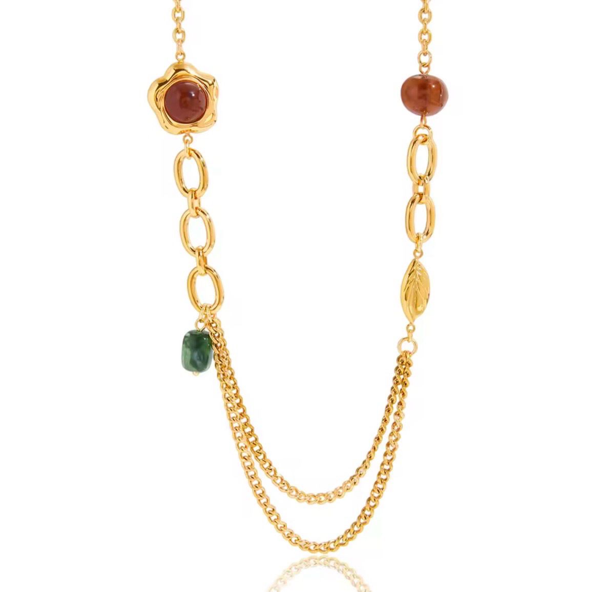 Resin Red Agate Long Sweater Necklace