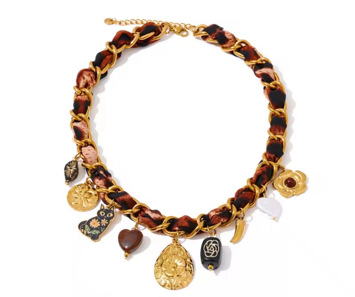 Pearl Flower Heart Drop Charm Necklace