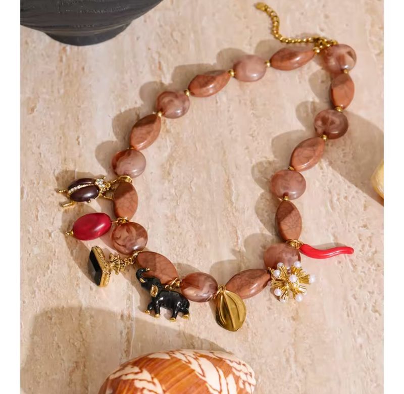 Acrylic Beads Chain Beetle Elephant Necklace