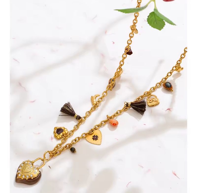 Resin Flower Heart Pendant Long Charms Necklace