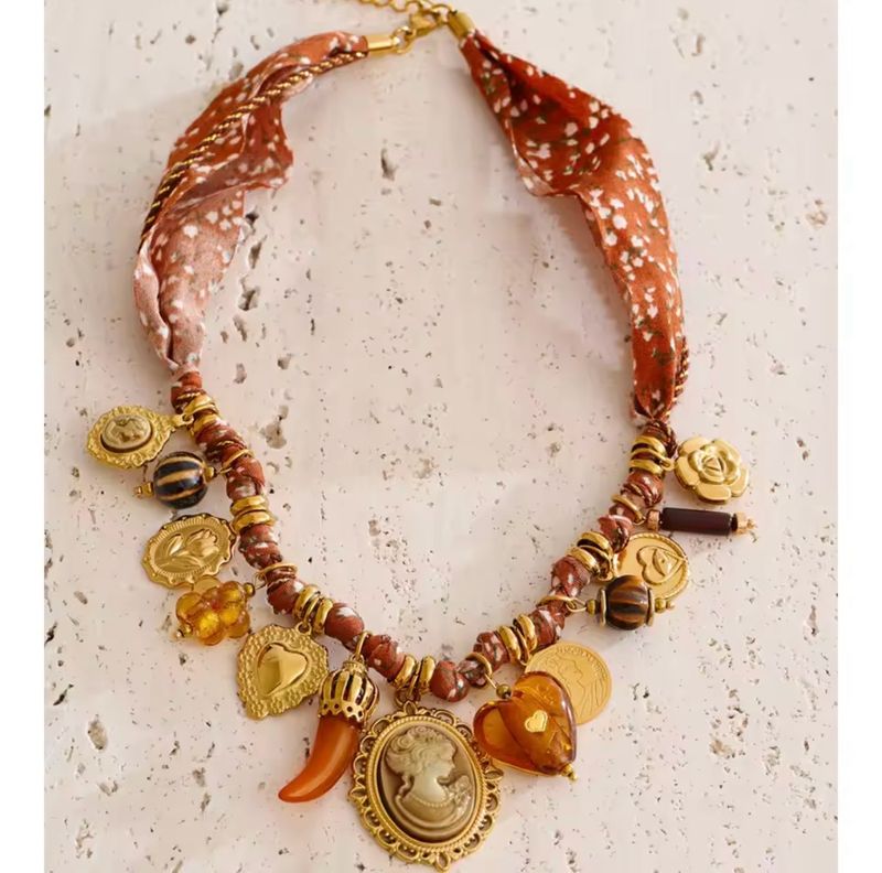 Heart Flower Portrait Drop Charm Necklace