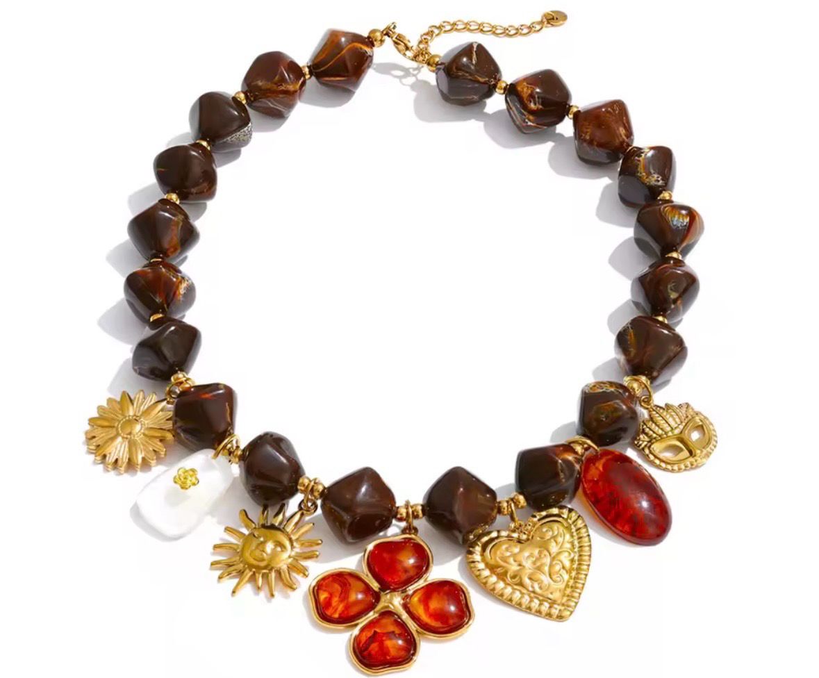 Flower Heart Sun Pendant Statement Necklace