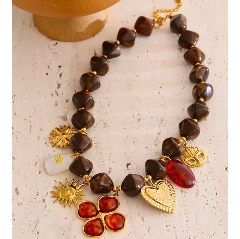 Flower Heart Sun Pendant Statement Necklace