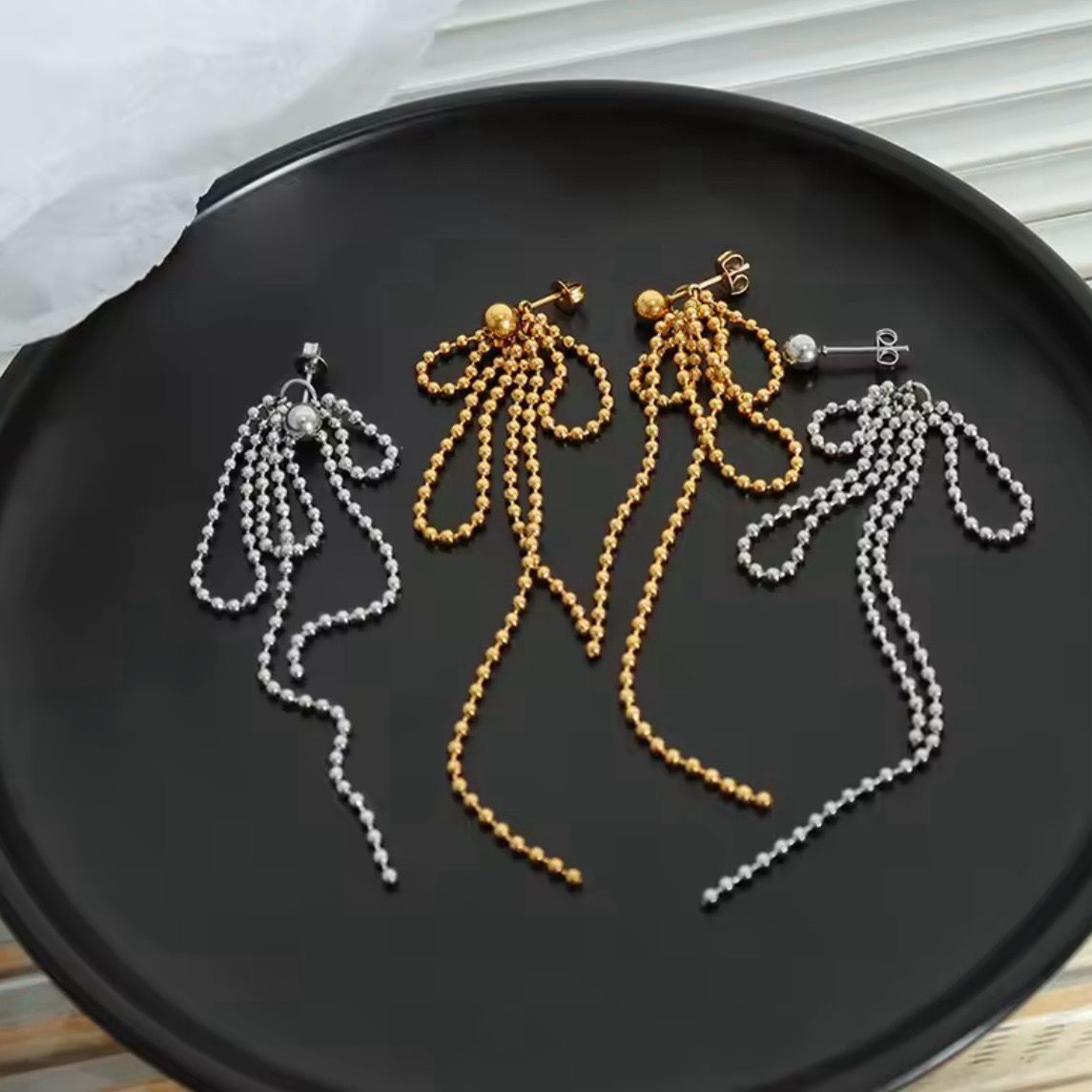 Gold &amp; Silver Beads Tassel Earrings