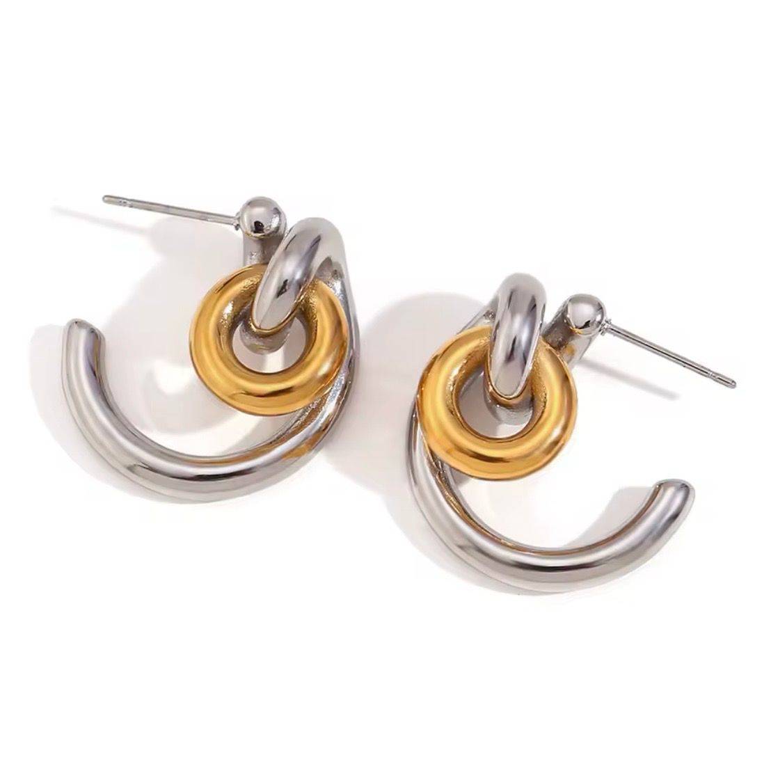 Gold Silver Spiral Earrings