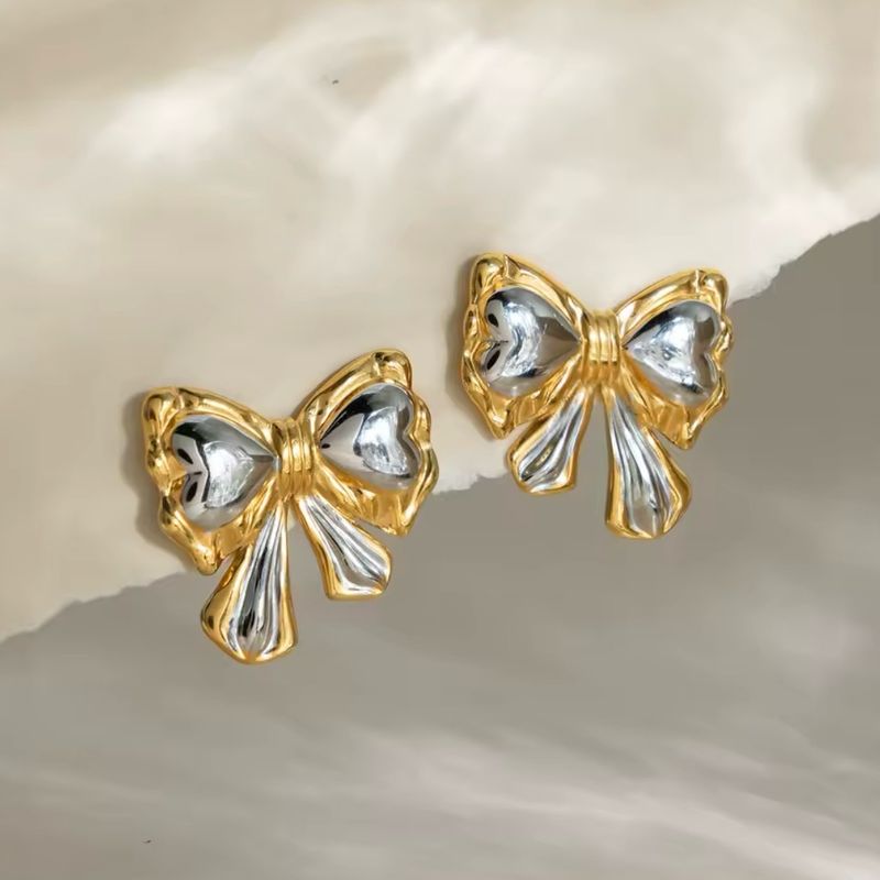 Silver Gold Bow Earrings