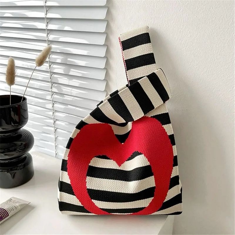 Knit Bag Striped Red Heart