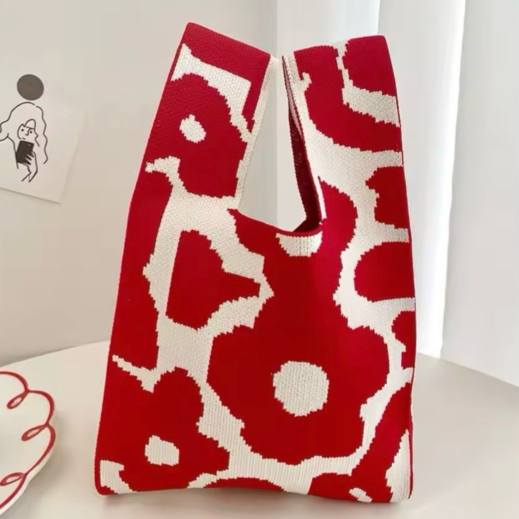 Knit Bag Red Flower