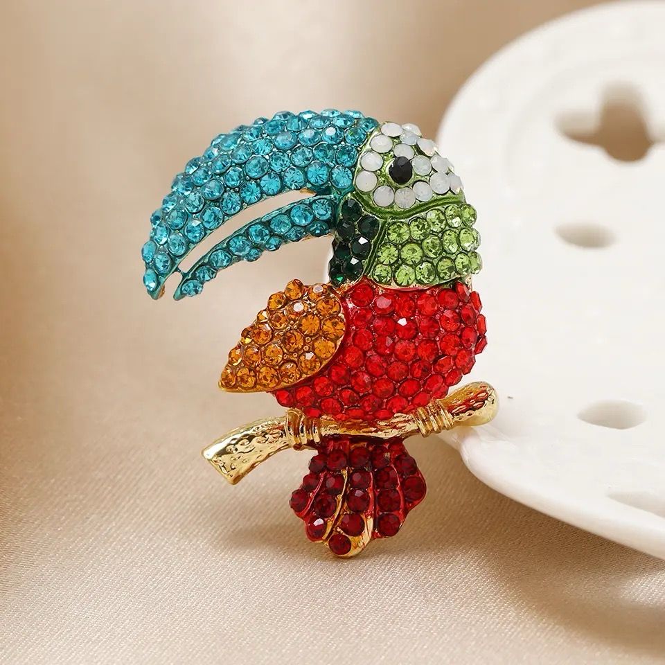 Colorful Aqua Tucán Zirconia Brooch