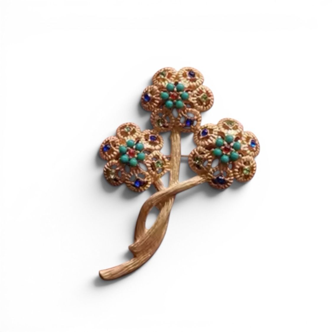 Aqua Flowers Brooch