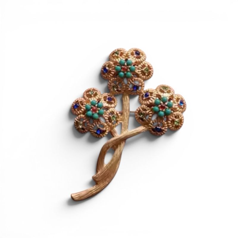 Aqua Flowers Brooch