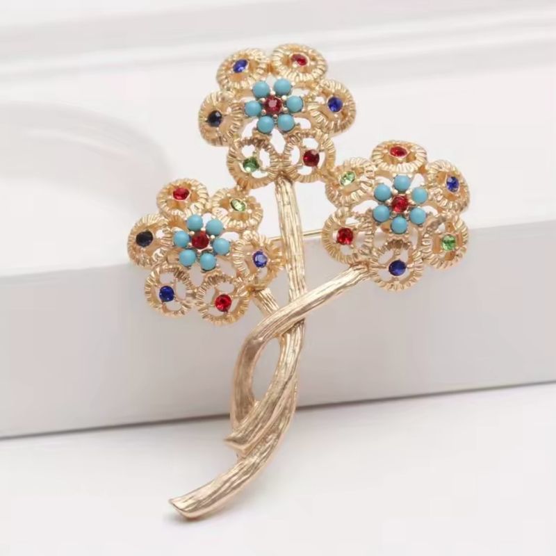 Aqua Flowers Brooch