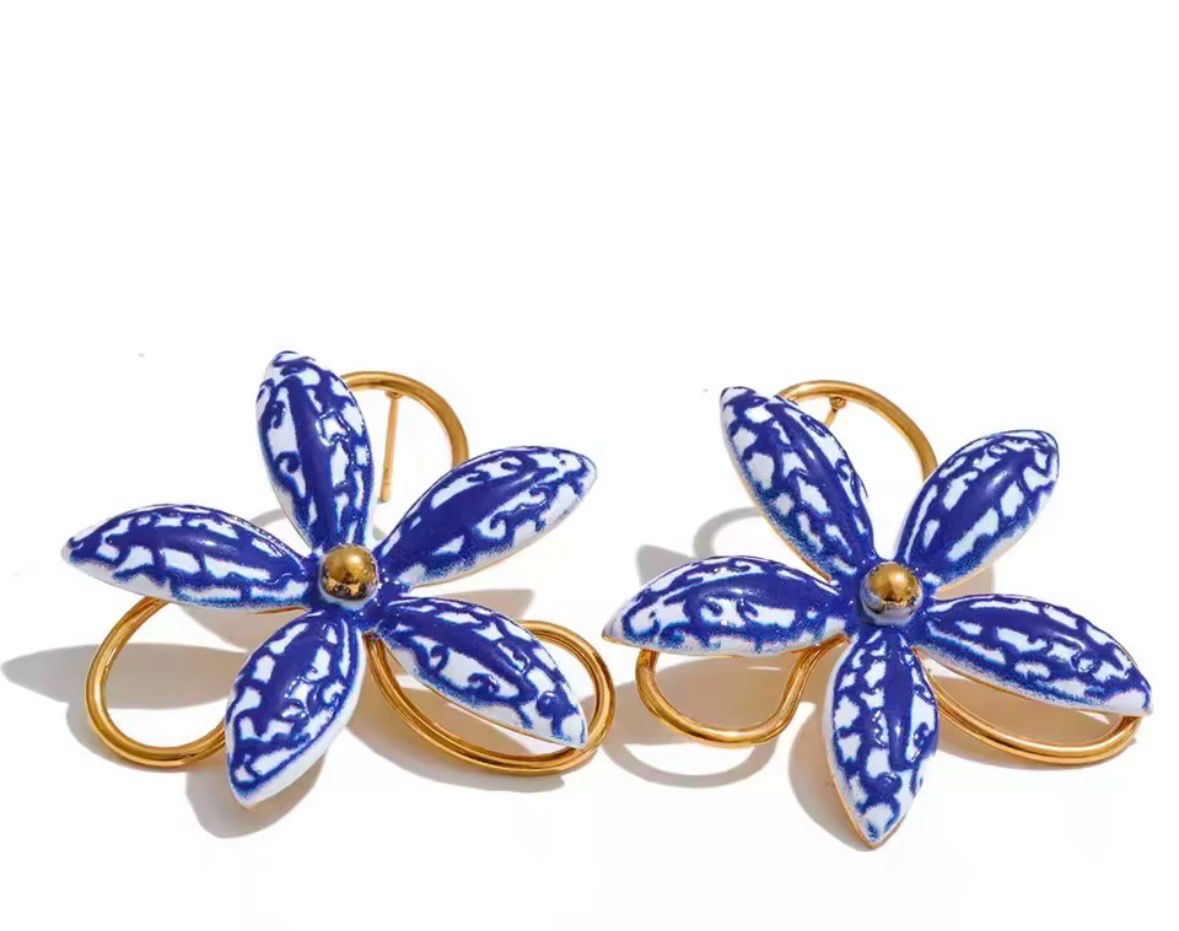 Ocean ceramic Flower Earrings