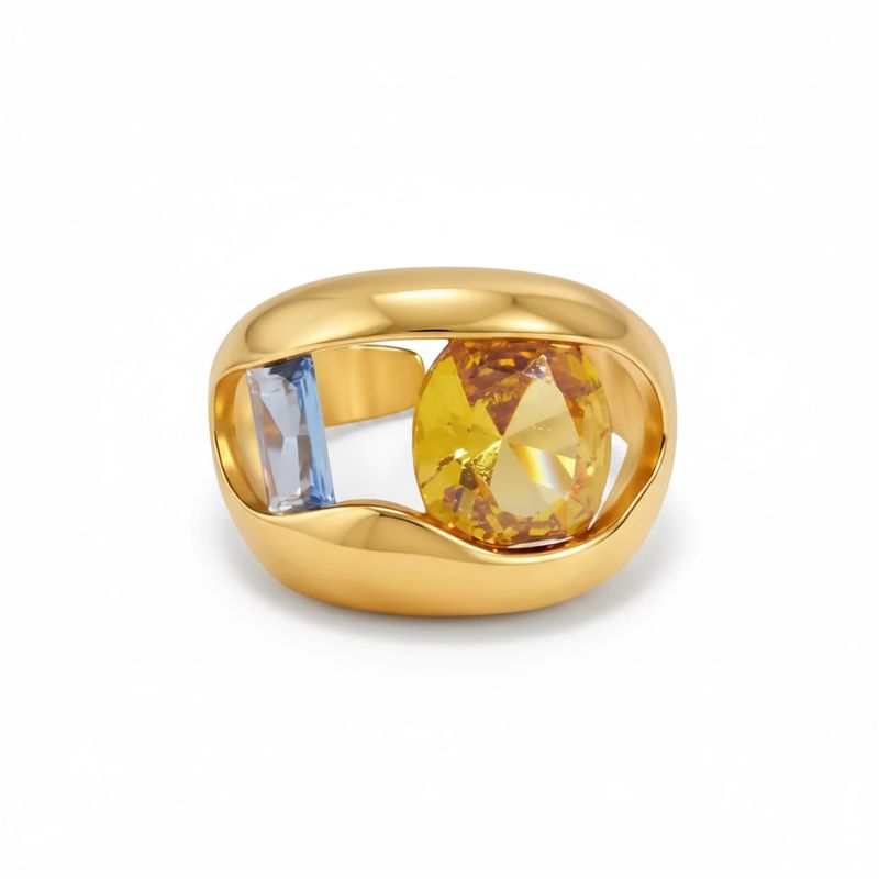Yellow Blue Zircon open ring