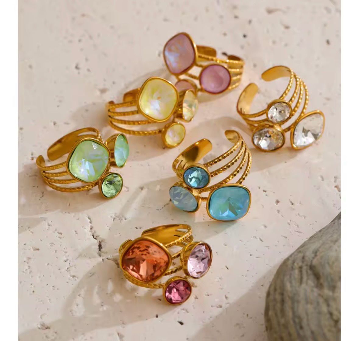 Multicolor Crystal Square Ring