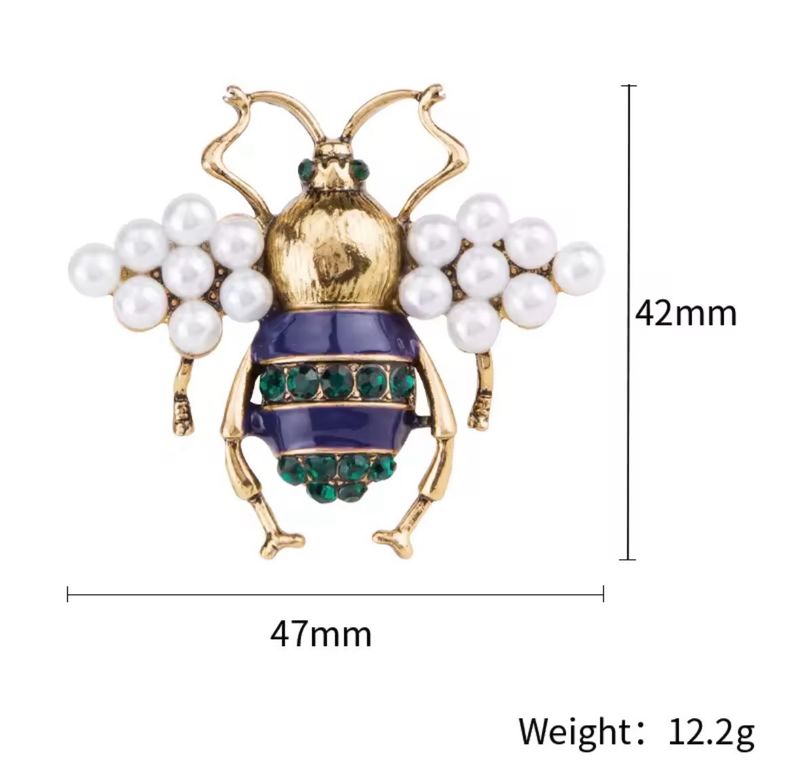 Blue Pearl Bee Brooch
