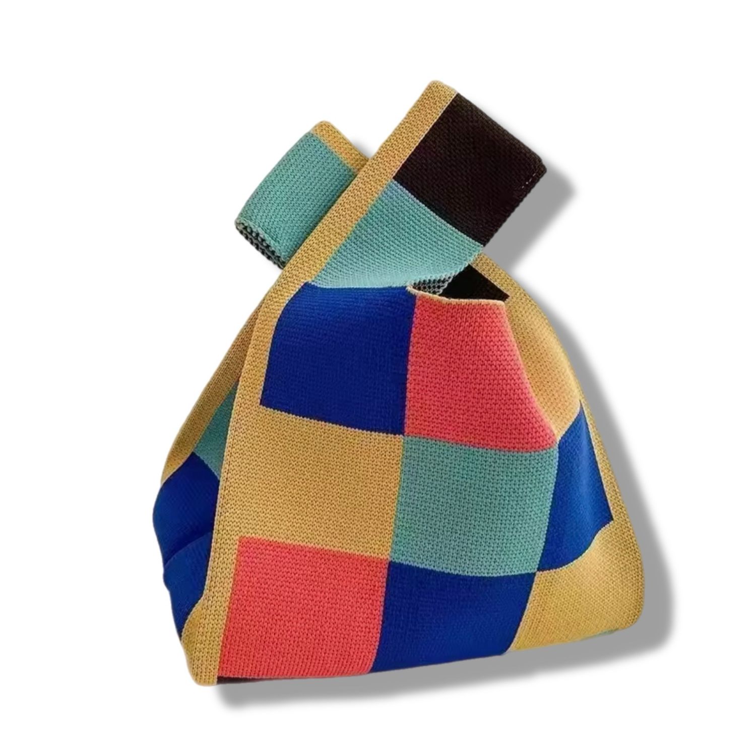 Yellow Colorful Squares Knit Bag