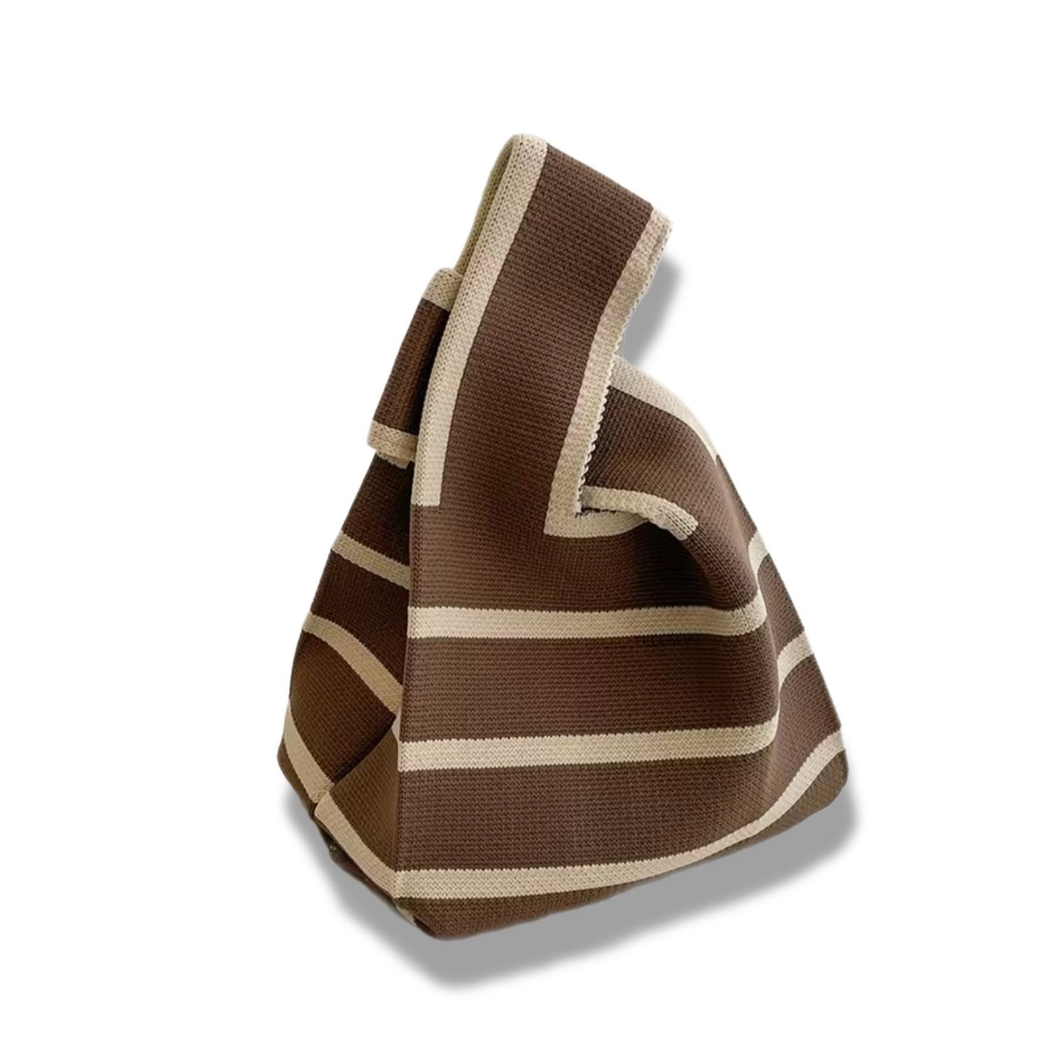 Brown Striped Knit Bag