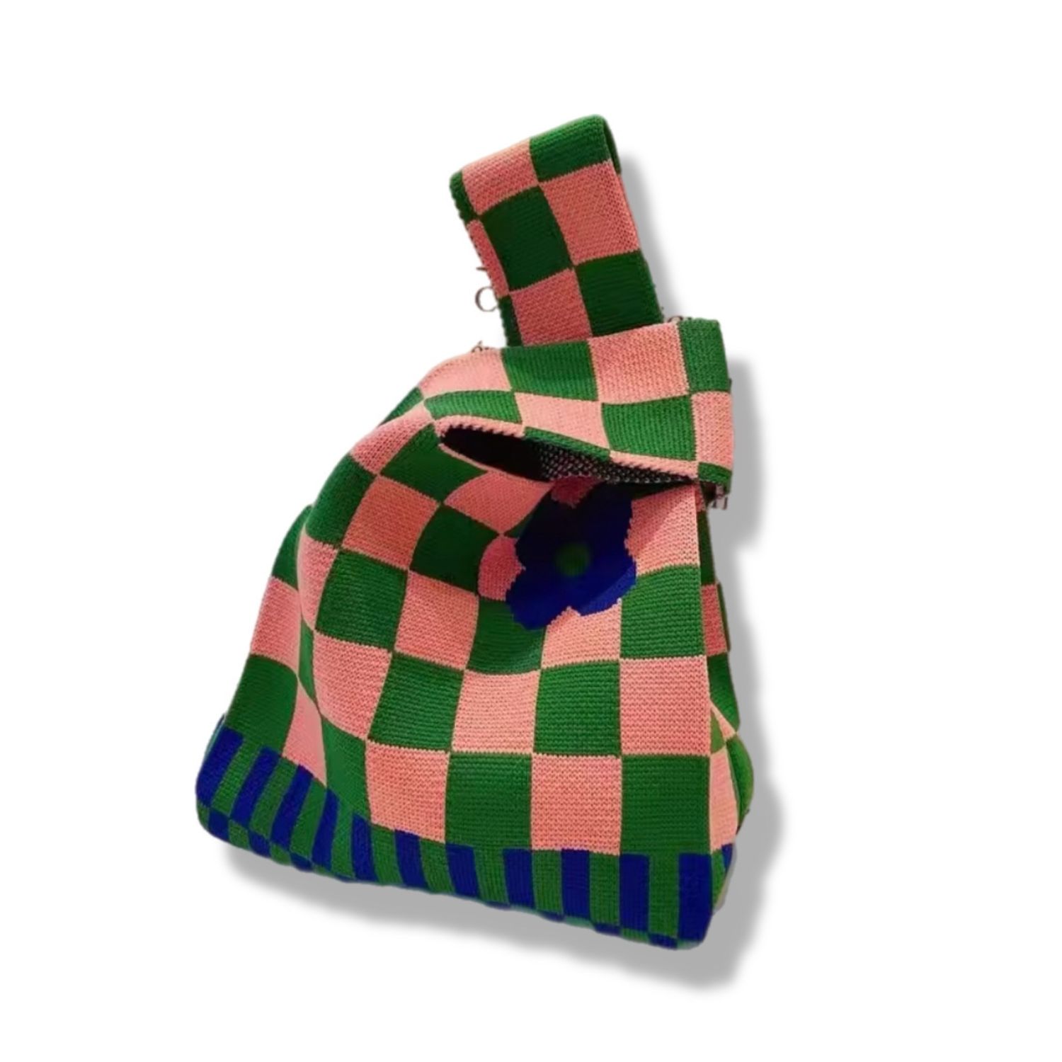 Pink &amp; Green Squares Knit Bag