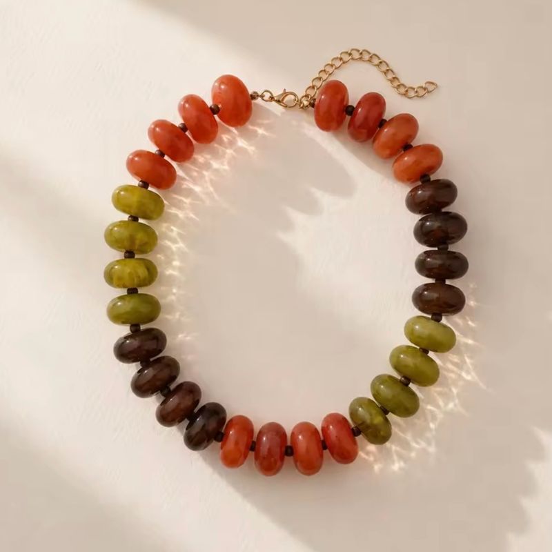 Orange Autumn  Bead Necklace