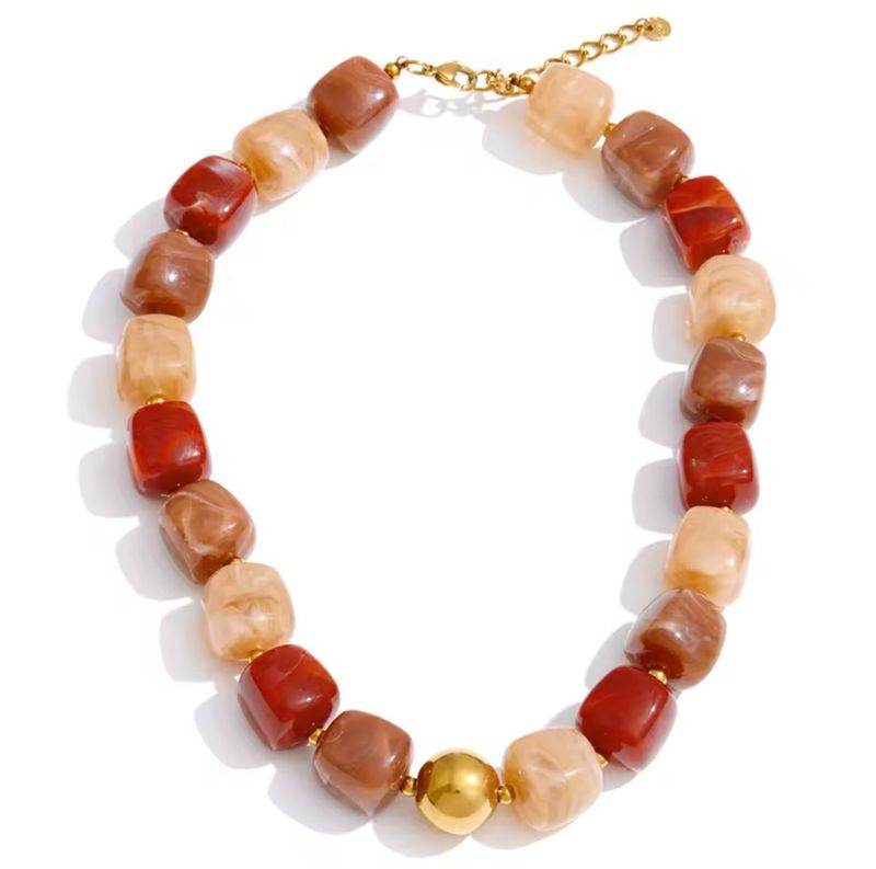 Honey Autumn Square Bead Necklace