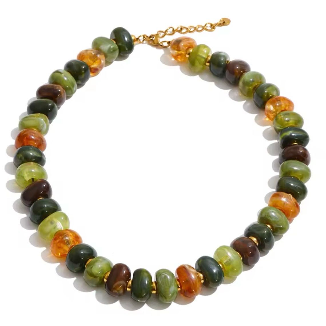 Green Autumn  Bead Necklace