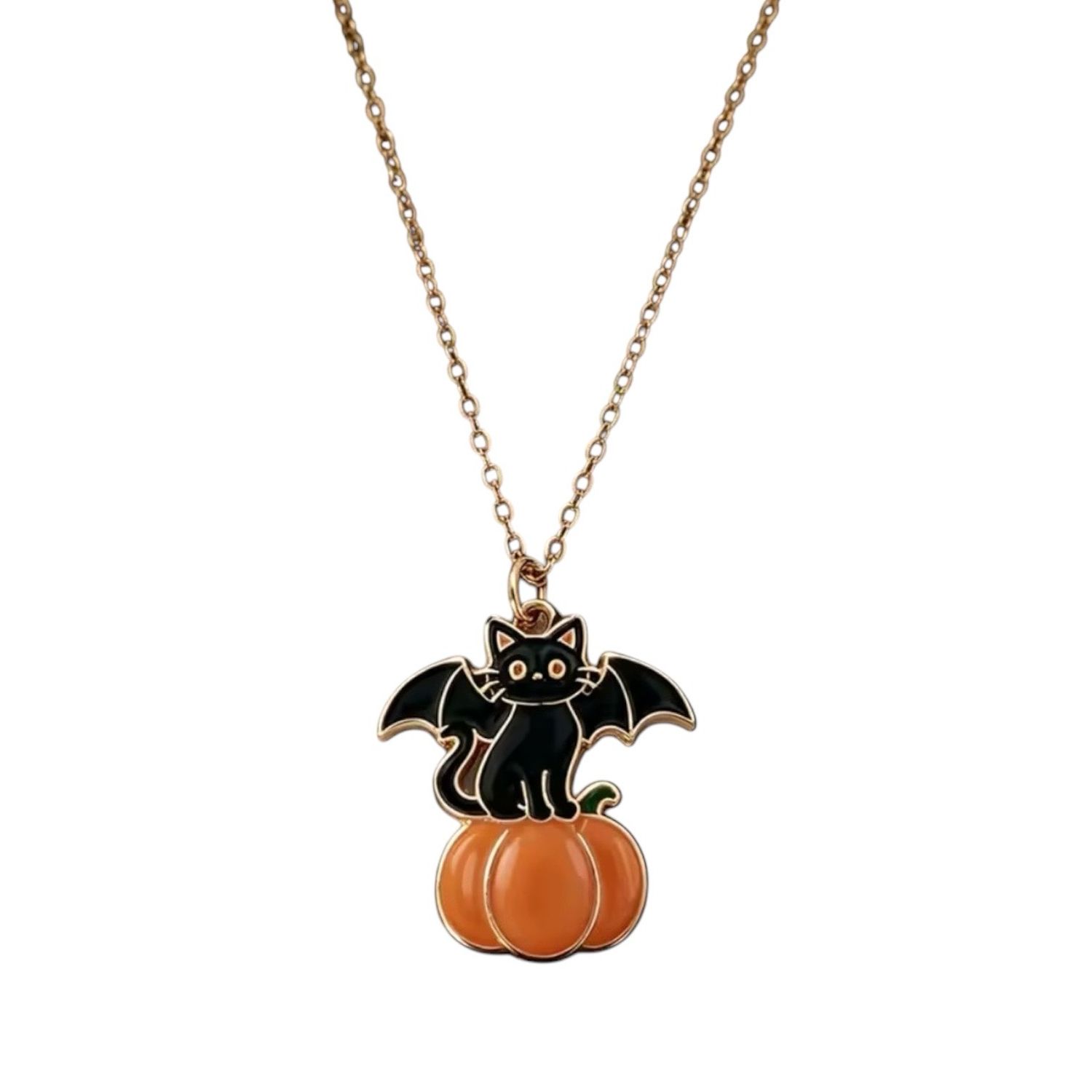 Bat, Black Cat, Pumpkin Pendant Necklace