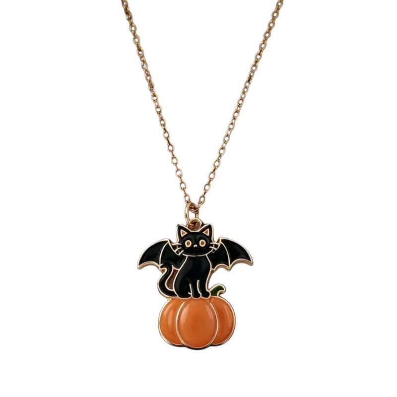 Bat, Black Cat, Pumpkin Pendant Necklace