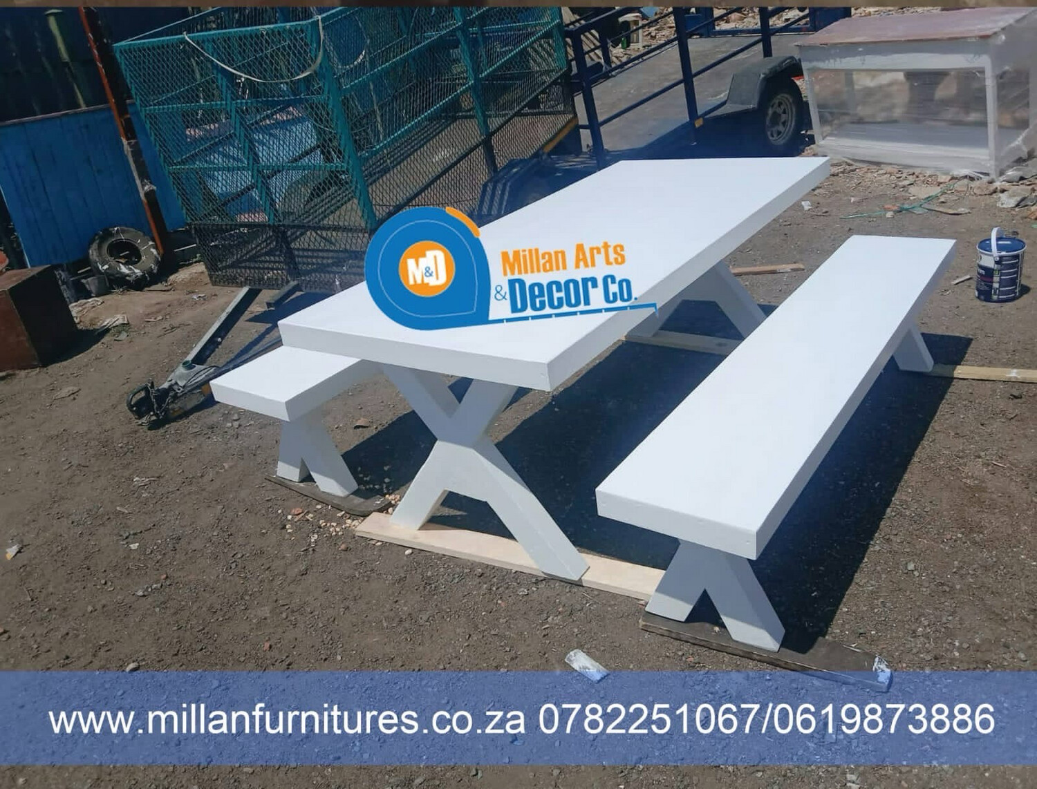 X-legs table &amp; benches Set(8seater)
