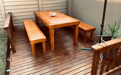 Carbon dinning table &amp; 2 benches set