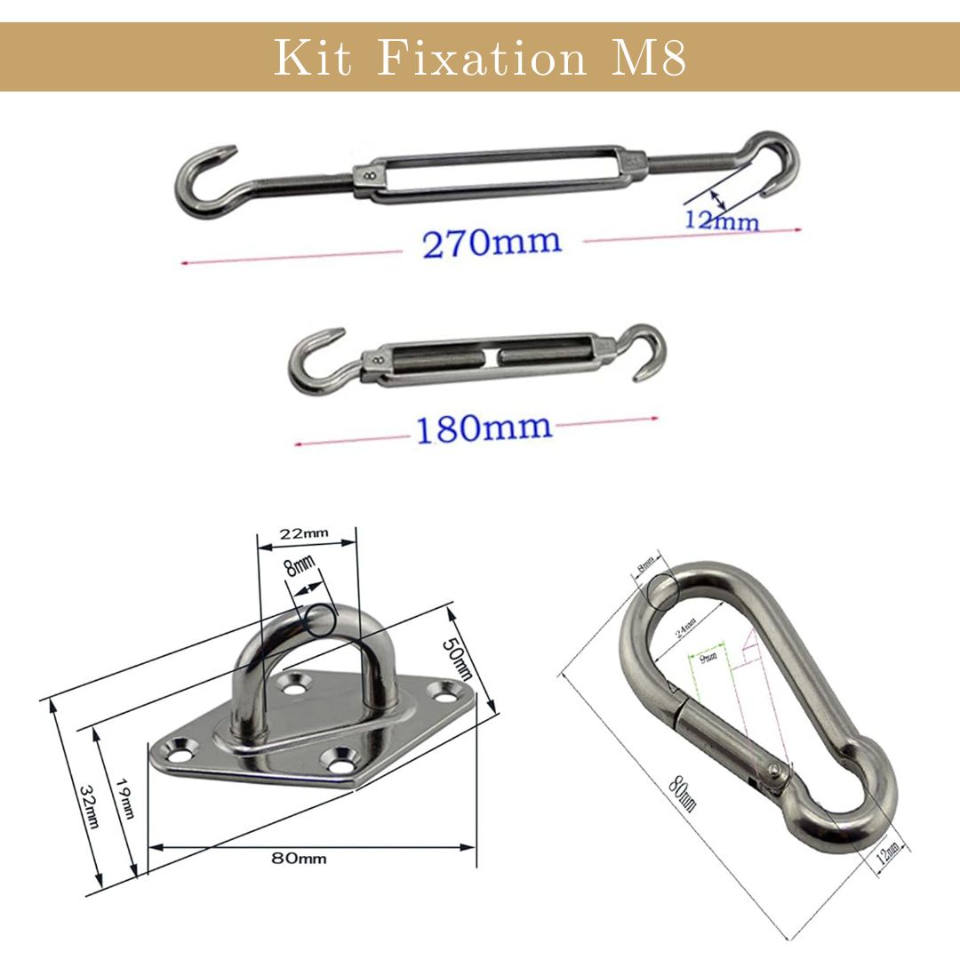 KIT DE FIXATION EN INOX 304 8mm
