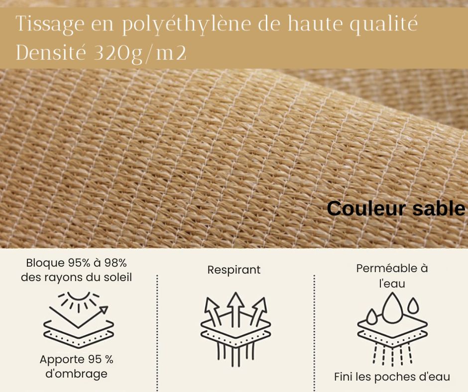 Voile d’ombrage 4 × 4 m – Excellence 320 g/m² – Sable ou Gris