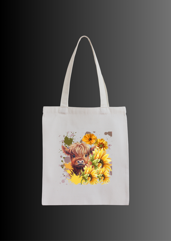 Cow with sunflowers textil bag