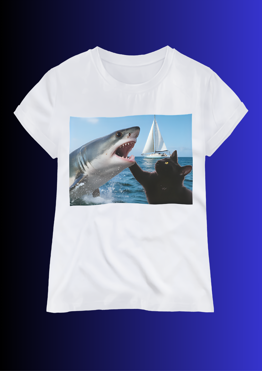 Shark and black Cat T-shirt