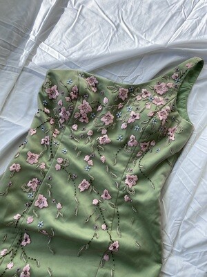 Vintage Y2K Green with Pink Mesh Overlay Dress