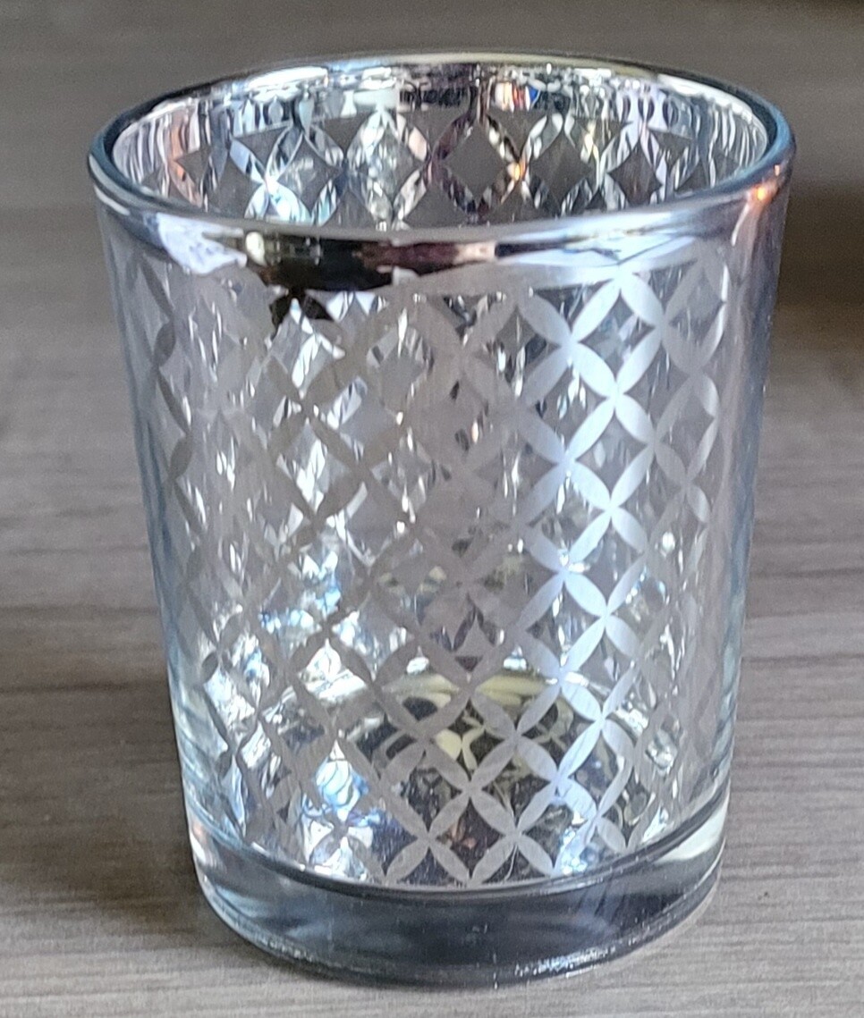 Silver Lattice Glass Votive Holder