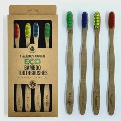 100% Natural Eco Bamboo Toothbrushes 4 Pack