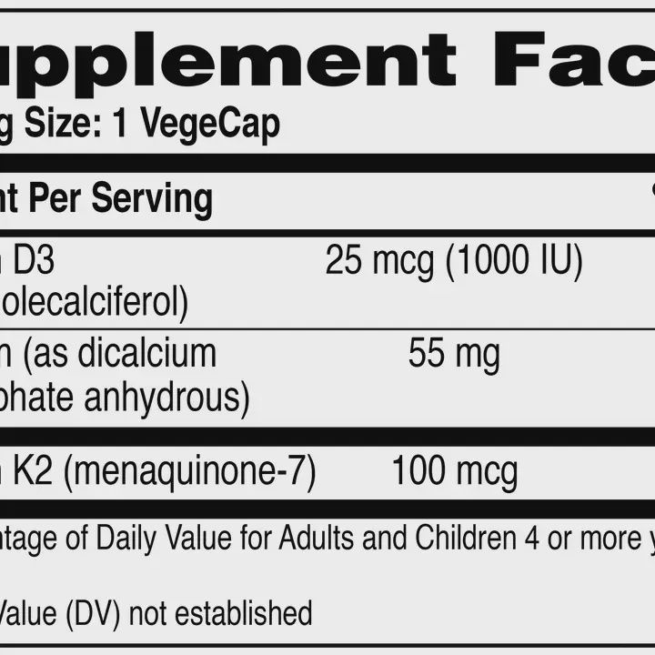 K2 (100mcg As Menaquinone 7) + D3 (1000iu) 60 Vegecaps