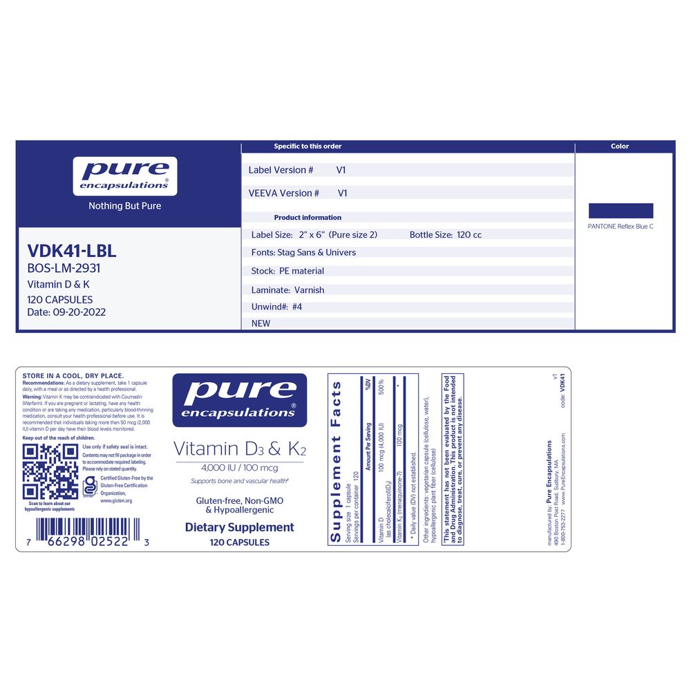 Vitamin D3 &amp; K2 Pure Encapsulations