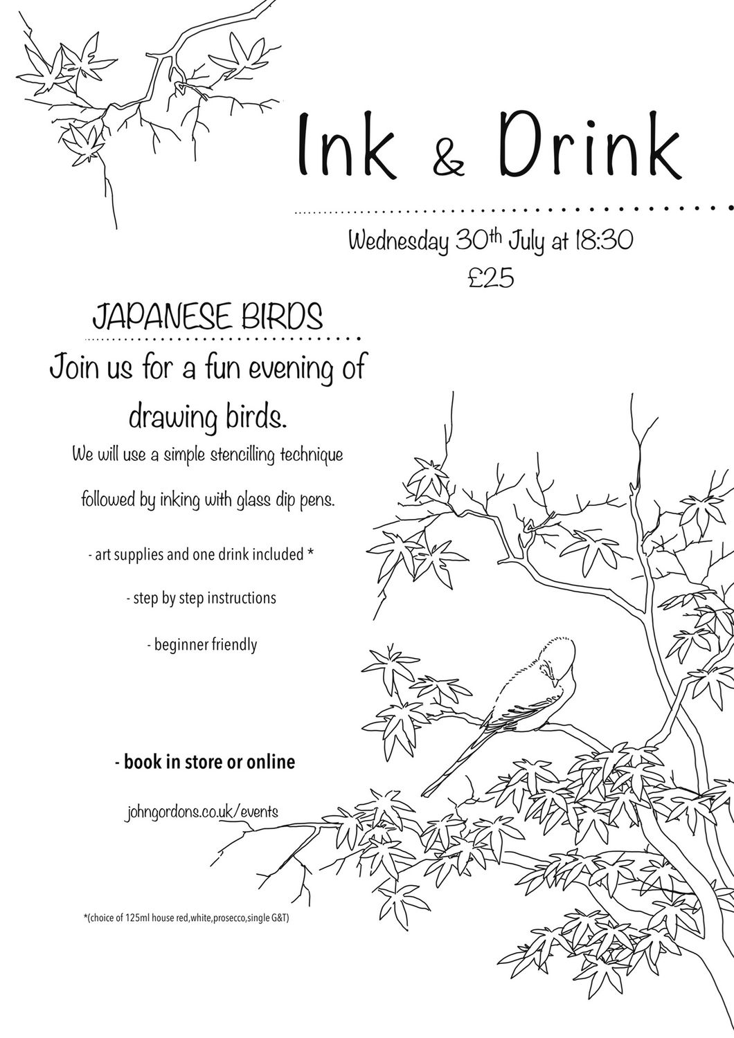 SIP &amp; PAINT JAPANESE BIRDS